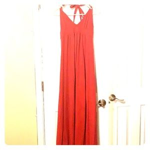 Red halter maxi dress